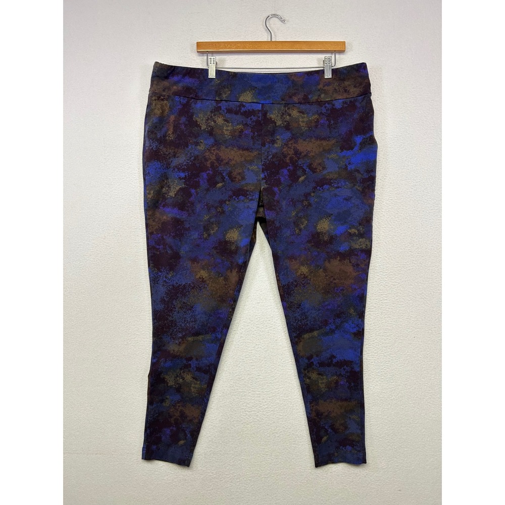 Abstract Watercolor Terra & Sky Womens 3X Blue Purple Ankle Leggings